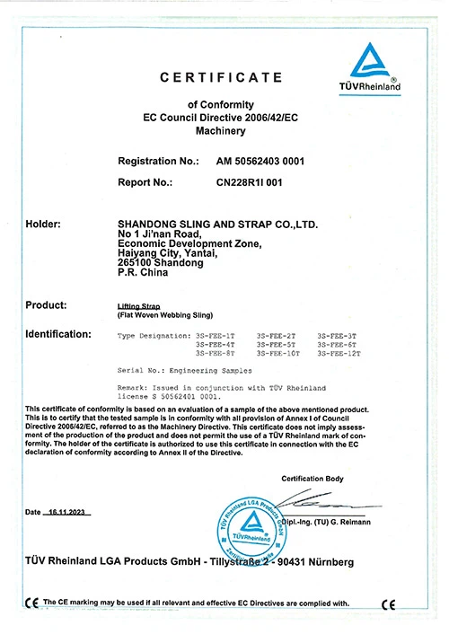 3S EN 1492-1 CE Certificate